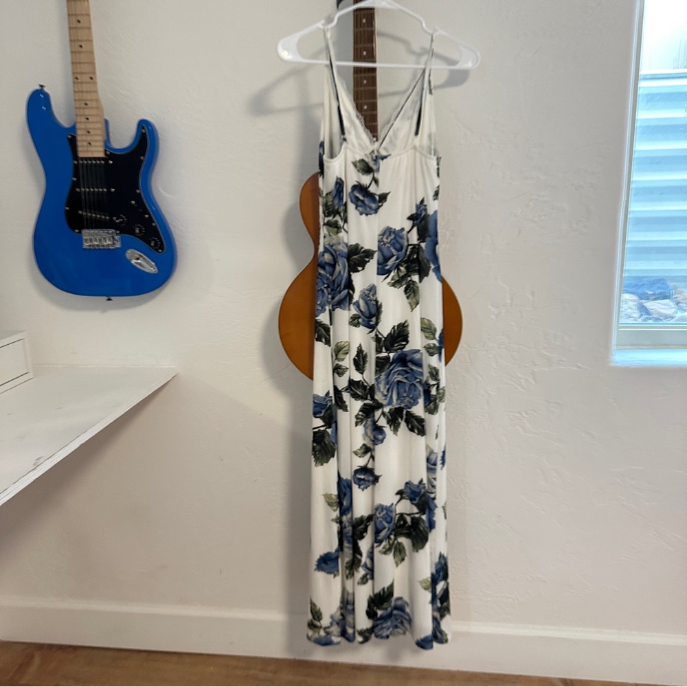 White Maxi Slip Dress with Blue Floral Print - Picture 7 of 7